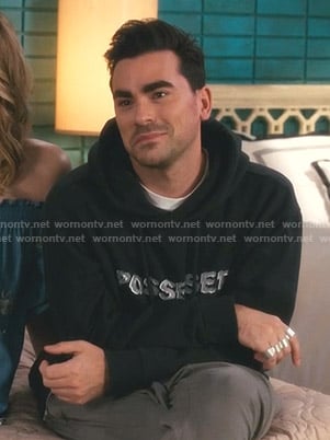 David’s black Possessed Hoodie on Schitt’s Creek