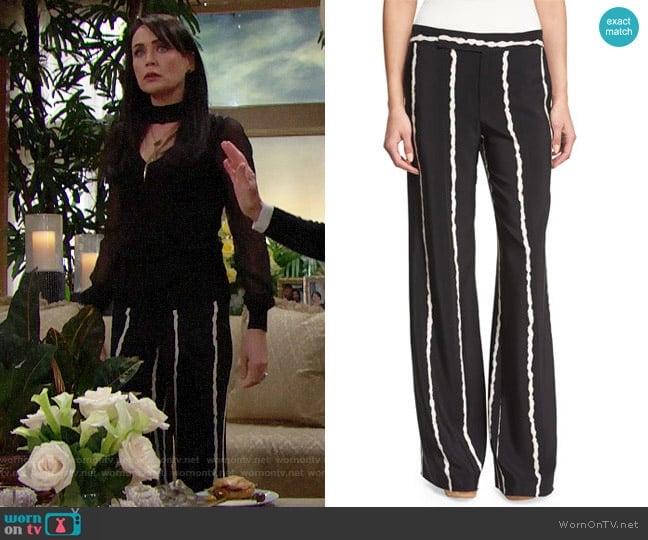 Derek Lam 10 Crosby Striped Silk Wide-Leg Trousers worn by Quinn Fuller (Rena Sofer) on The Bold and the Beautiful