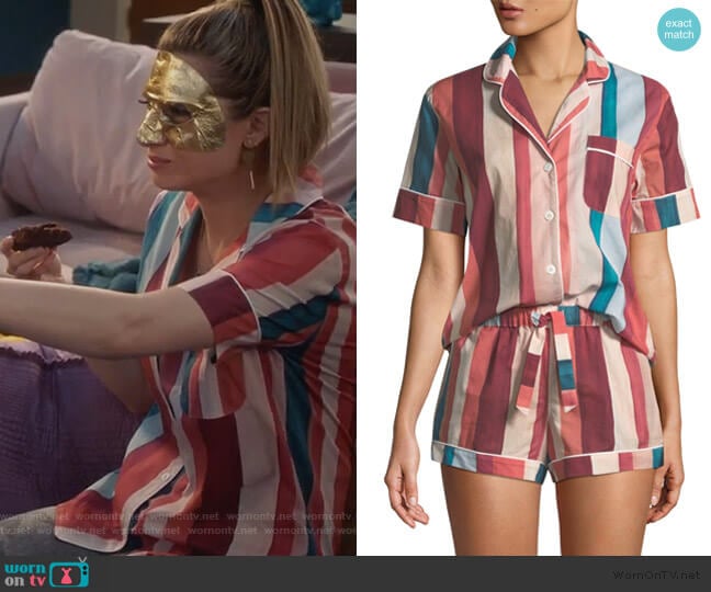 Striped Shorty Pajama Set by Desmond & Dempsey worn by Nomi Segal (Emily Arlook) on Grown-ish