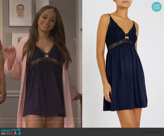 Colette jersey and stretch-lace chemise by Eberjey worn by Claire (Amber Stevens West) on Happy Together