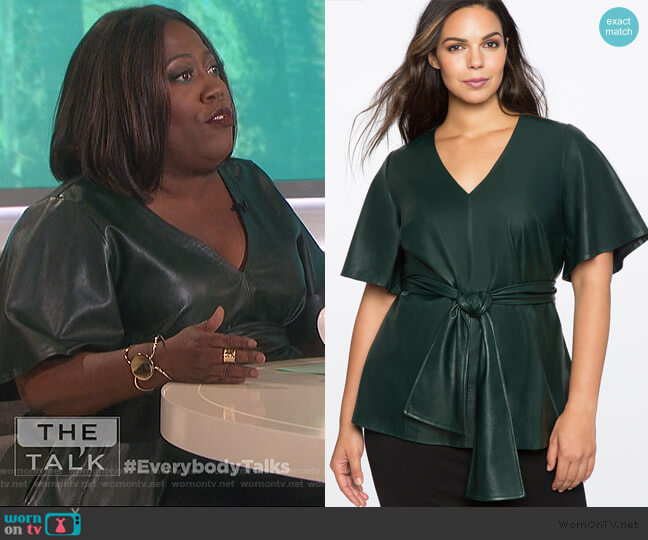 Flare Sleeve Tie Waist Faux Leather Top by Eloquii worn by Sheryl Underwood  on The Talk