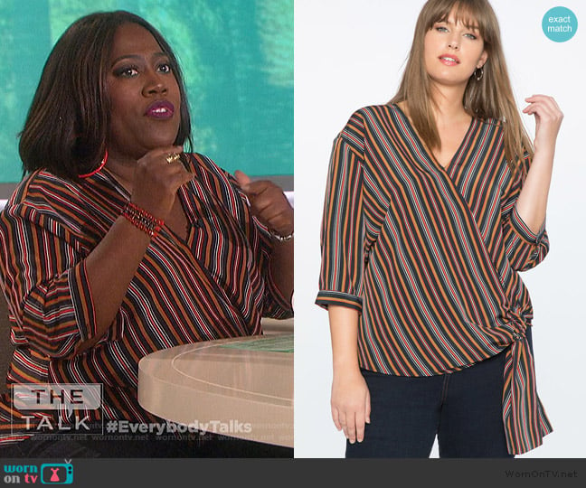 Striped Wrap Top by Eloquii worn by Sheryl Underwood on The Talk