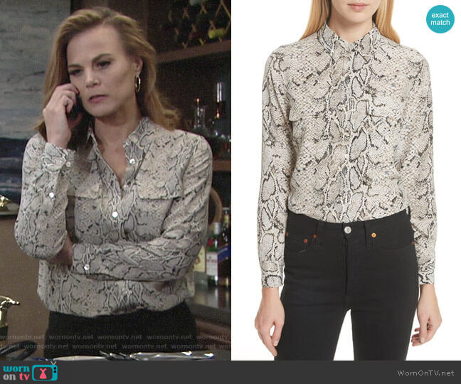 Equipment Slim Signature Python Print Shirt worn by Phyllis Newman (Gina Tognoni) on The Young and the Restless