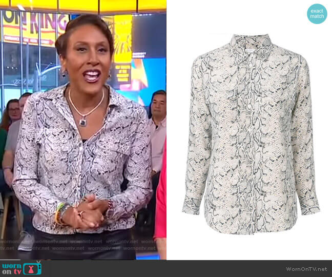 WornOnTV: Robin’s white snake print shirt on Good Morning America ...