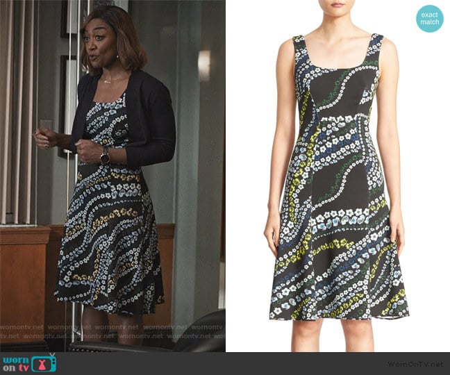 Tate Floral Print Neoprene A-Line Dress by Erdem worn by Daisy Grant (Patina Miller) on Madam Secretary