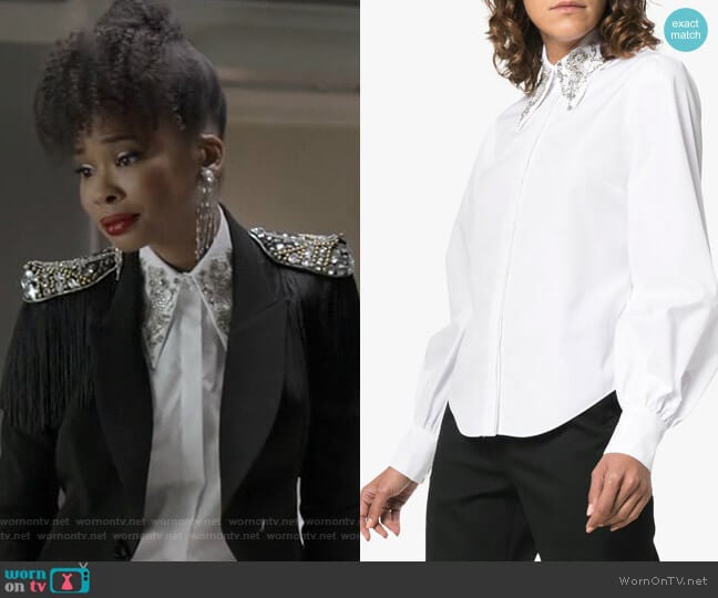 Eula Sequin Collar Shirt by Erdem worn by Monica Colby (Wakeema Hollis) on Dynasty