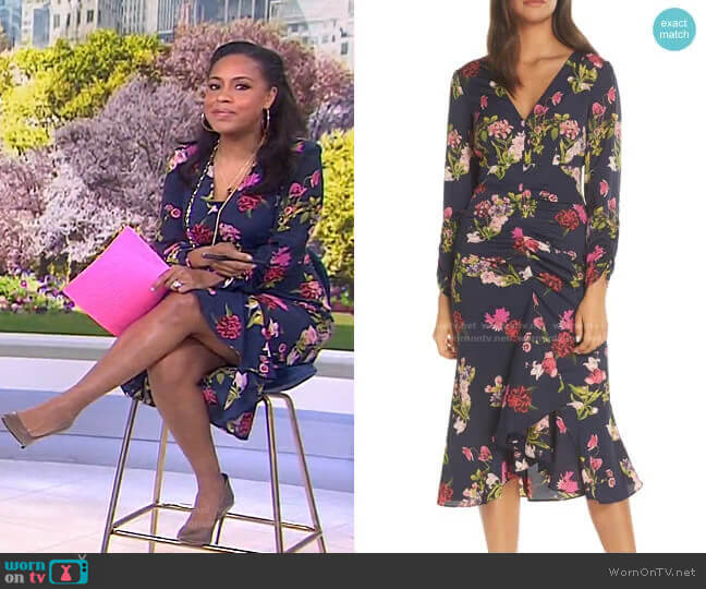 Floral Ruched Midi Dress by Eliza J worn by Sheinelle Jones  on Today