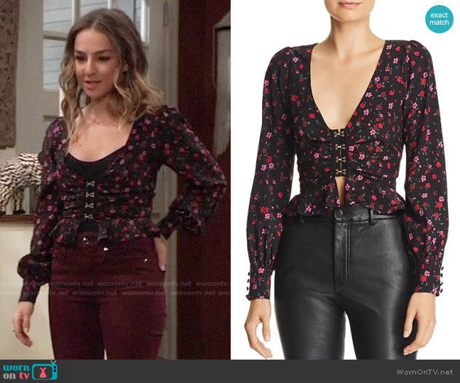WornOnTV: Kristina’s floral top with hook and eye closure on General ...