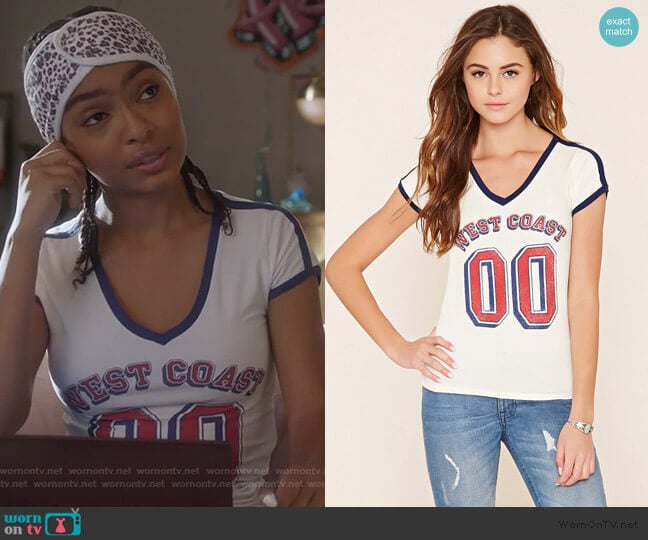 West Coast Graphic Top by Forever 21 worn by Zoey Johnson (Yara Shahidi) on Grown-ish