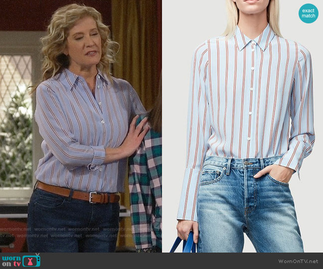 Frame Silk Button-Front Blouse worn by Vanessa Baxter (Nancy Travis) on Last Man Standing