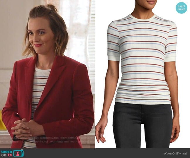 Striped Short-Sleeve Ribbed Tee by Frame worn by Angie (Leighton Meester) on Single Parents