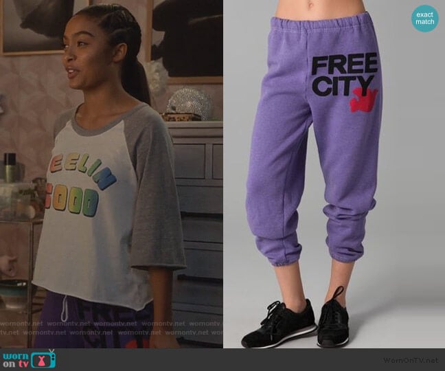 Logo Sweatpants by Free City worn by Zoey Johnson (Yara Shahidi) on Grown-ish