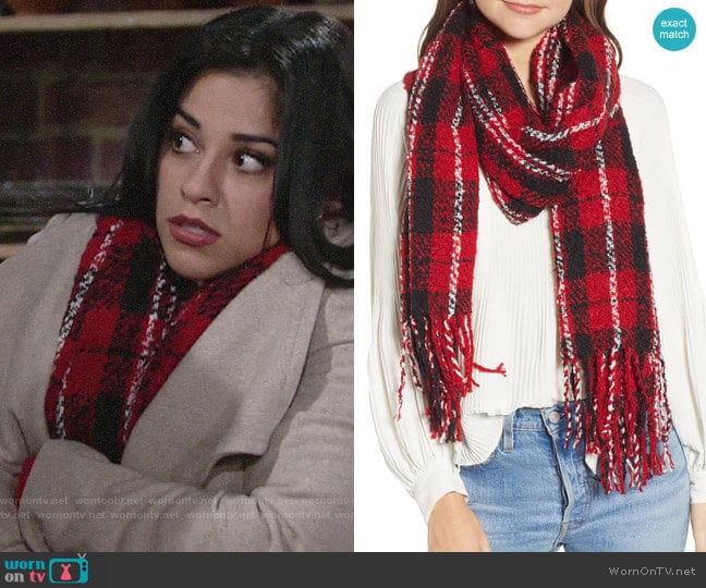 Free People Emerson Plaid Scarf worn by Mia Rosales (Noemi Gonzalez) on The Young and the Restless