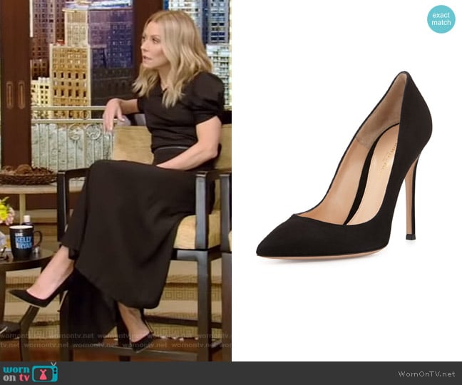 Suede Point-Toe Pump by Gianvito Rossi worn by Kelly Ripa on Live with Kelly and Mark