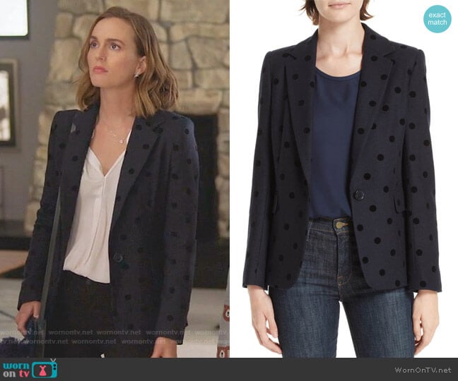 Polka Dot Blazer by Helene Berman worn by Angie (Leighton Meester) on Single Parents