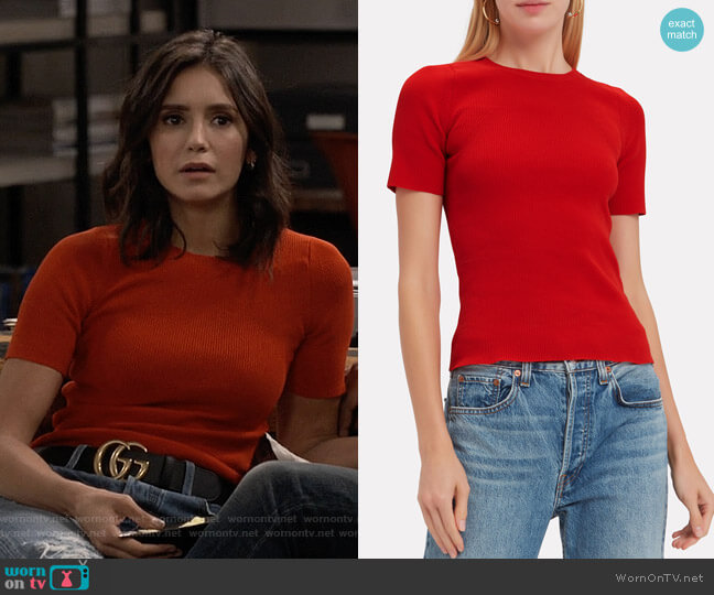 Rib Knit Essential Red Tee by Helmut Lang worn by Clem (Nina Dobrev) on Fam