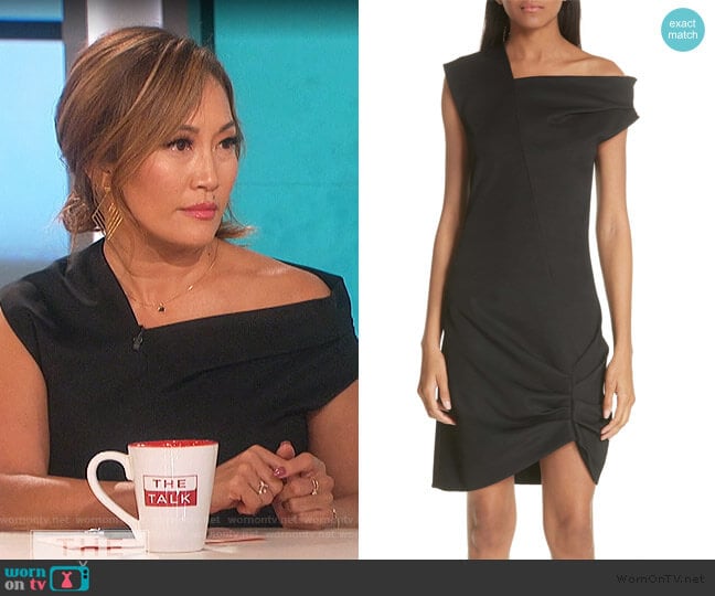 Asymmetrical Drape Dress by Helmut Lang worn by Carrie Inaba on The Talk