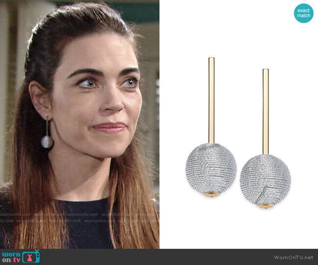 INC International Concepts Wrapped Ball Drop Earrings worn by Victoria Newman (Amelia Heinle) on The Young and the Restless