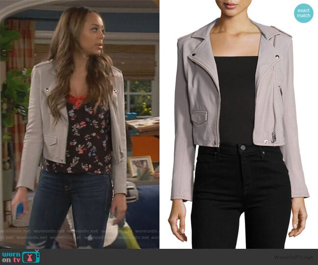 Ashville Leather Moto Jacket by IRO worn by Claire (Amber Stevens West) on Happy Together