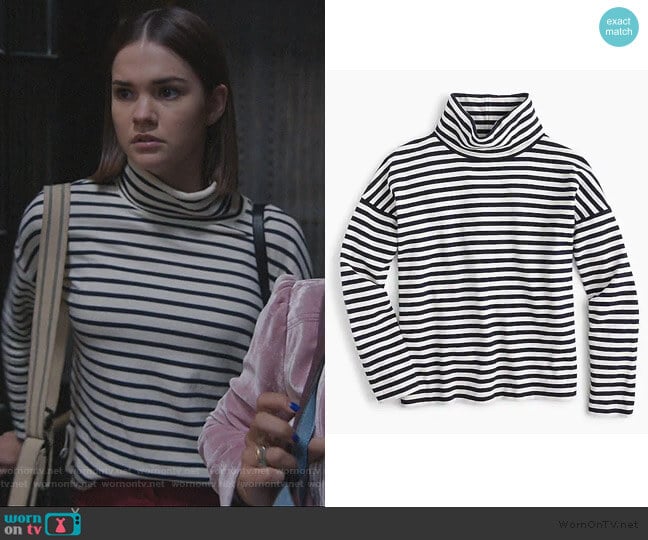 Oversized striped turtleneck by J. Crew worn by Callie Foster (Maia Mitchell) on Good Trouble