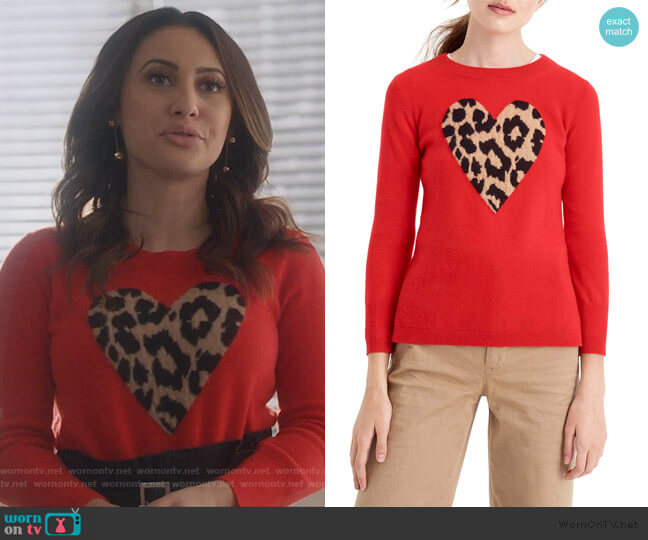 Leopard Heart Everyday Cashmere Sweater by J.Crew worn by Ana Torres (Francia Raisa) on Grown-ish