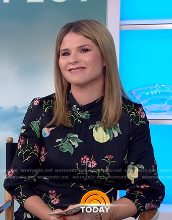 Jenna's black floral and fruit print dress on Today