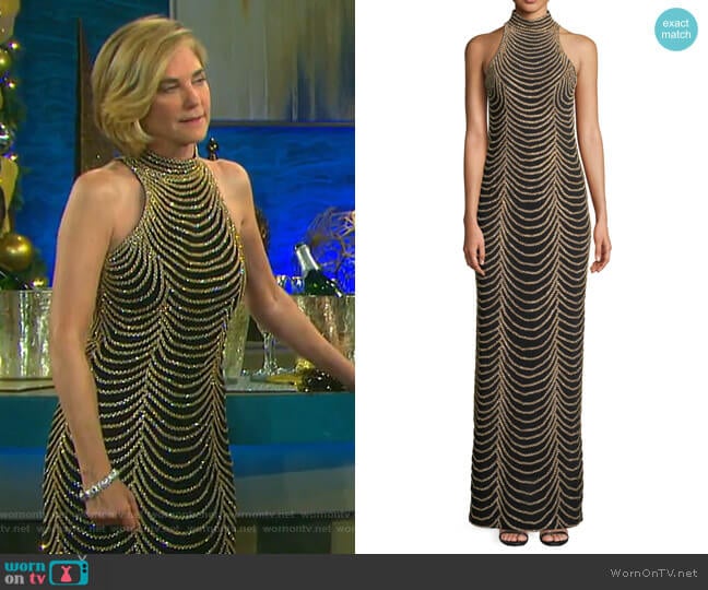 Halter-Neck Long Layered Chain Dress by Jovani worn by Eve Donovan (Kassie DePaiva) on Days of our Lives