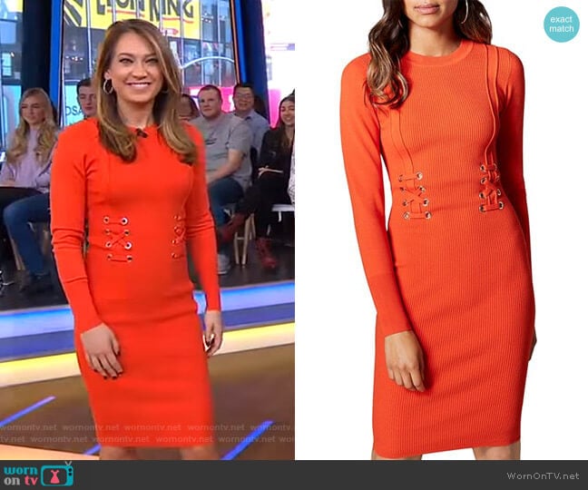 Lace-Up Rib-Knit Dress by Karen Millen worn by Ginger Zee on Good Morning America