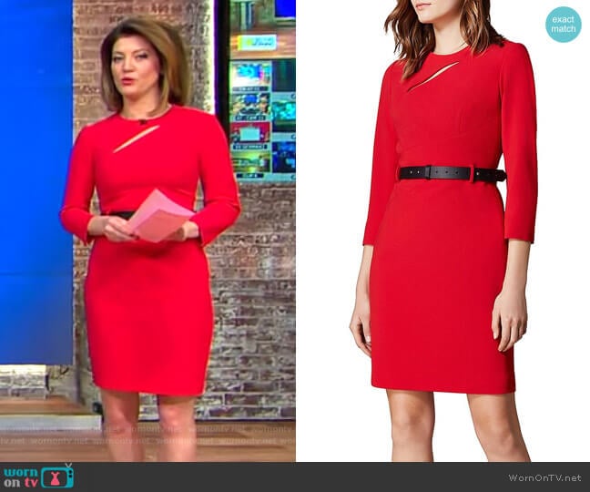 Cutout Belted Sheath Dress by Karen Millen worn by Norah O'Donnell on CBS Mornings