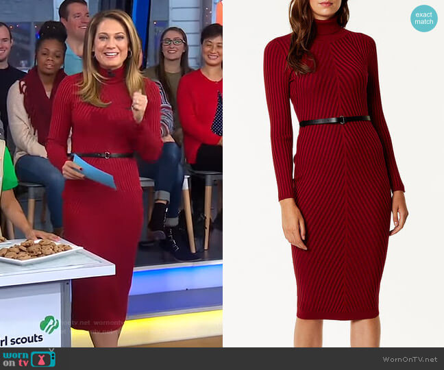 Ribbed Fitted Knit Dress by Karen Millen worn by Ginger Zee on Good Morning America