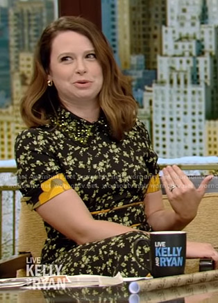 Katie Lowes’s black floral dress on Live with Kelly and Ryan