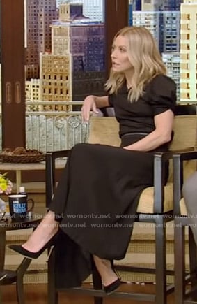 Kelly's black puff sleeve top and asymmetric skirt on Live with Kelly and Ryan