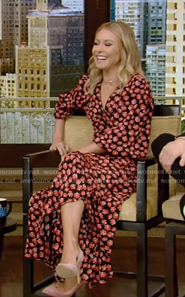 Kelly’s black floral wrap dress on Live with Kelly and Ryan