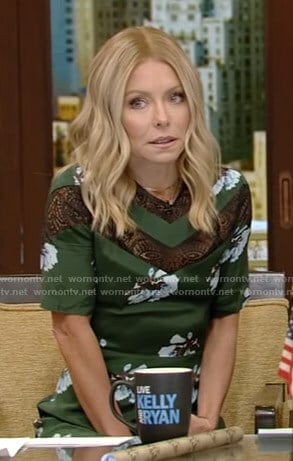 Kelly’s green floral lace inset dress on Live with Kelly and Ryan