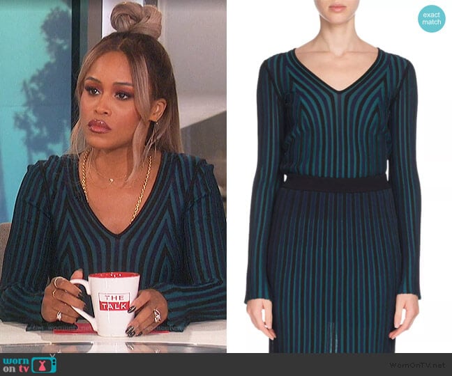 Fitted Long-Sleeve V-Neck Sweater by Kenzo worn by Eve on The Talk