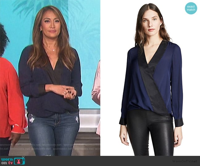 Two-tone Wrap Blouse by L'Agence worn by Carrie Inaba on The Talk