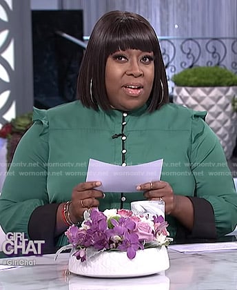 Loni’s green ruffled button front dress on The Real