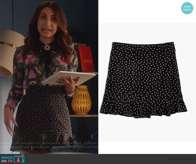 Silk Ruffle Edge Star Scatter Skirt by Madewell worn by Ana Torres (Francia Raisa) on Grown-ish