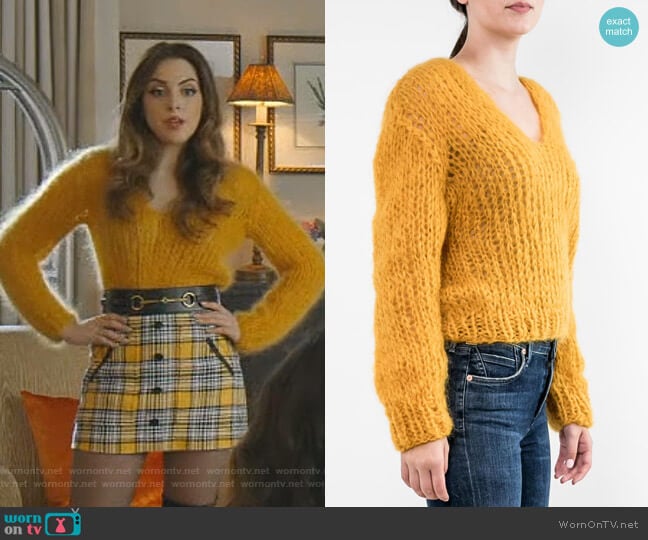 Mohair V Neck Sweater by Maiami worn by Fallon Carrington (Elizabeth Gillies) on Dynasty