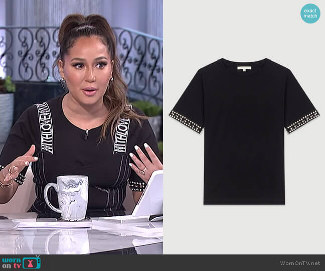 Open-Work T-Shirt with Rhinestone by Maje worn by Adrienne Houghton on The Real