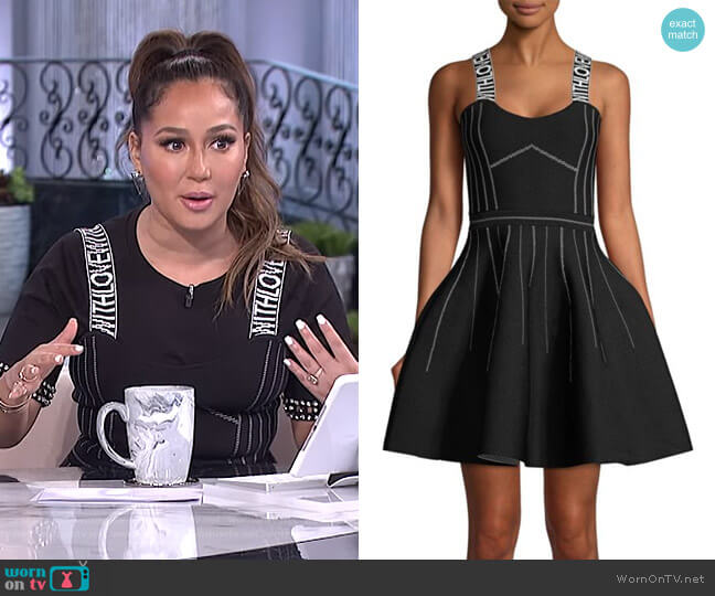 Seamed Logo Strap A-line Dress by Maje worn by Adrienne Houghton  on The Real