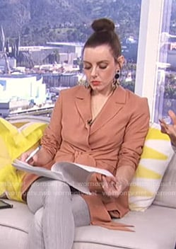 Melanie’s orange tie waist wrap blazer on Live from E!