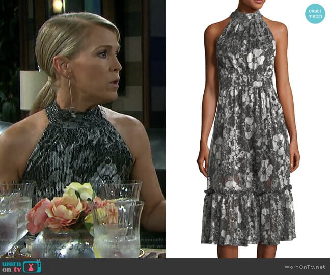 Metallic-Knit Tiered Midi Dress by MICHAEL Michael Kors worn by Jennifer Horton (Melissa Reeves) on Days of our Lives