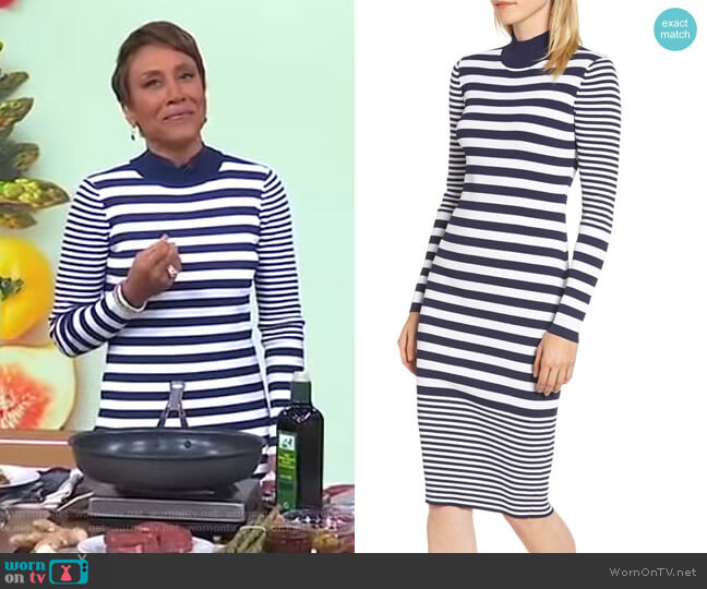 Ribbed Mock Neck Midi Dress by MICHAEL Michael Kors worn by Robin Roberts on Good Morning America