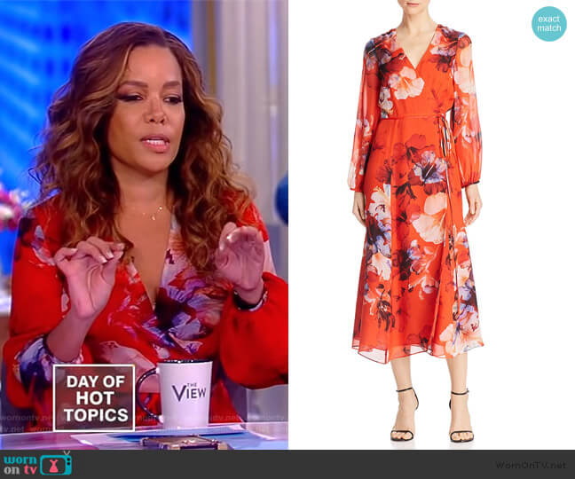 Floral Print Silk Wrap Midi Dress by Michelle Mason worn by Sunny Hostin  on The View