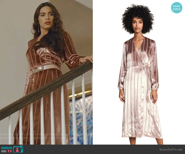 Long Sleeve Wrap Velvet Dress by Michelle Mason worn by Cristal Jennings (Daniella Alonso) on Dynasty