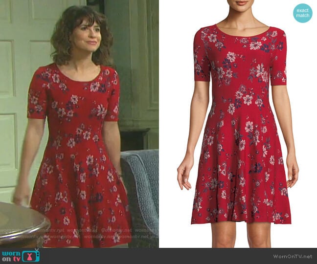 Twilight Floral-Print Fit-and-Flare Dress by Milly worn by Sarah Horton (Linsey Godfrey) on Days of our Lives