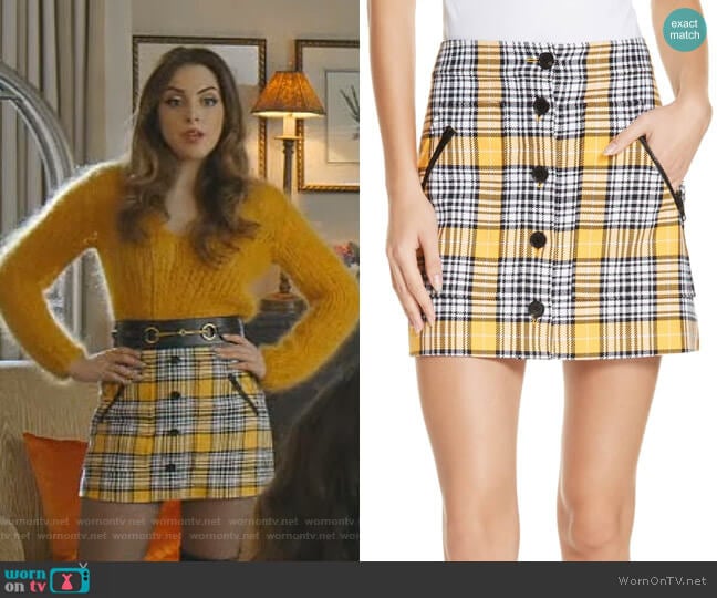 Monroe Plaid Miniskirt by Veronica Beard worn by Fallon Carrington (Elizabeth Gillies) on Dynasty