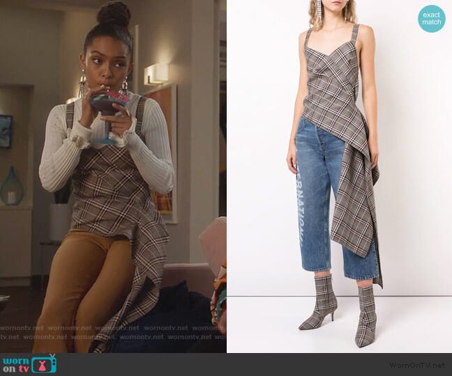 Plaid Asymmetric Top by Monse worn by Zoey Johnson (Yara Shahidi) on Grown-ish