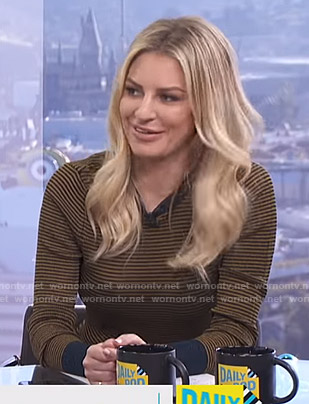 Morgan’s metallic striped sweater on E! News Daily Pop